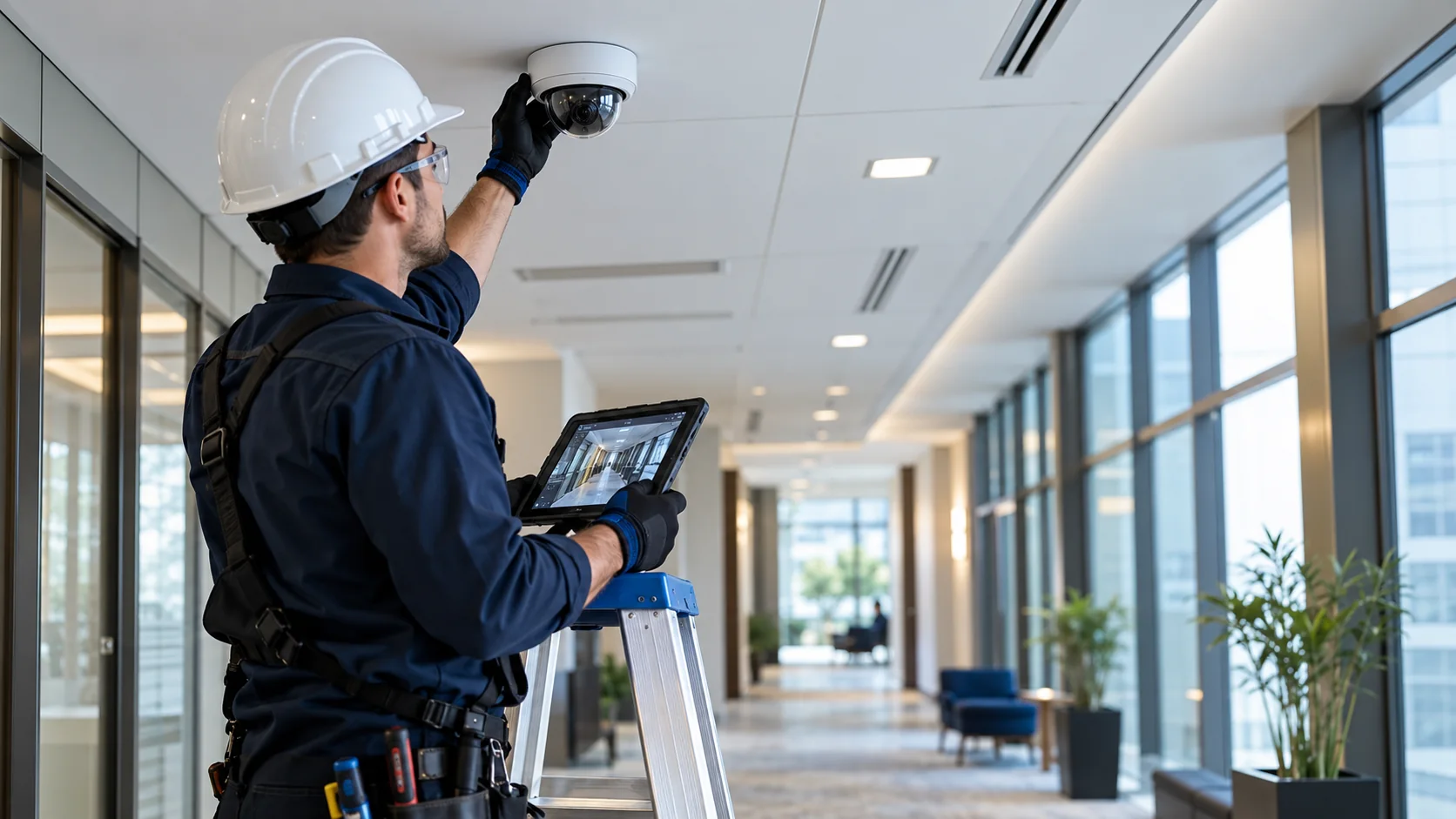 Technicien installant une caméra professionnelle